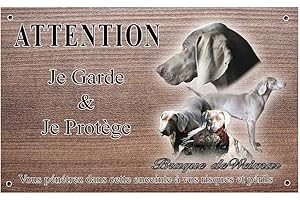 Pets-easy Attention Chien de Garde personnalisée Braque de Weimar - pré percée et vis proposées. De 30 cm à 15 cm…