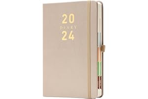 Mcdsuc 2024 Diary A5 Page a Day,Daily Planner Diaries 2024 from Jan to Dec 2024,Organiser Hardcover Weekly Monthly Diary with Color Tabs,Pen Holder,Inner pocket,400 Ivory Thick Pages (A5, Gold)