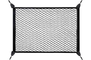 NAAPESI Cargo Net - Elastic Storage Net with 4 Hooks, Nylon Framed Stretch Mesh Pocket, for Roof Rack,Trunk, Trucks, SUV Universal Car Rear Organizer Net, Campervan Accessories, 80 * 60cm (Double layer)