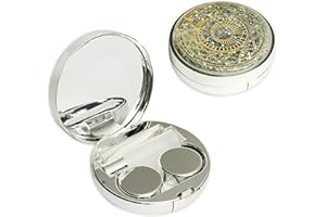 Venus® Kontaktlinsenbehälter Galaxie Funkeln - Contact Lenses Case mit Kontaktlinsen Zubehör - Spiegel, Flasche, Pinzette & Einsetzhilfe - Linsenbehälter Weiche Linsen & Harte Linsen - Magic Silver