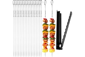 AUSYIWI 20 Pezzi Spiedini Acciaio Inossidabile, Spiedini per Barbecue, Spiedini BBQ Riutilizzabili, Metallo Piatto Spiedini, Accessori per Griglia per Casa, Campeggio, Picnic