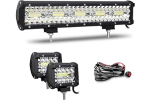 Willpower Barre LED 38cm 17'' 300W Spot et Inondation + 2 Phares de Travail 4'' - Rampe 12V 24V Étanche pour 4x4, Voiture, Camion, Tracteur, Quad, Véhicule, Bateau avec Câblage