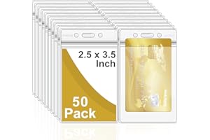 Fushing Doble Cara Extra Gruesa Badge Titulares,50 Piezas Plástico Transparente Vertical Nombre Tag Titulares,Titulares de la Tarjeta