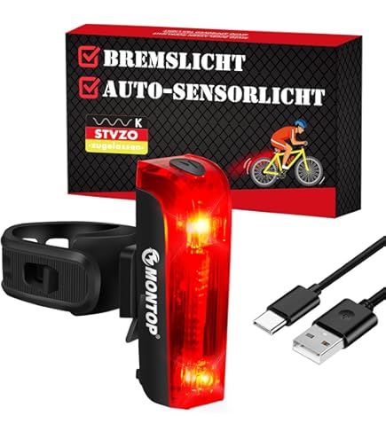 Feux Arriere Velo Feu Arrière Vélo MONTOP LED - Homologué StVZO - Éclairage Sécurité Avec Réflecteur Réflecteur Vélo Homologué