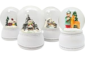 ‎SCHNEEKUGELHAUS 4 süße Mini-Schneekugeln Weihnachten Winter und REH auf Sockel weiß Nostalgie | Durchmesser 45mm | 20264abc-263