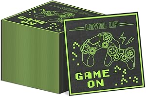 PTECDROTS 100Pcs Game On Napkins, Disposable Level Up Napkins, Gaming Paper Party Napkins, Game Party Napkins for for Boys Game On Birthday Party Supplies, 33 x 33cm