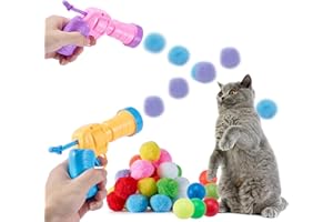 DOZNOZRI Cat Ball Toys, 2 Pcs Plush Ball Shooting for Cats with 30Pcs Pom Pom Balls, Interactive Cat Toys Balls, Kitten Toy Launch for Indoor Playing Exercise Chasing (2pcs launcher)