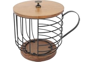 BUACHOIS Soporte Para Cápsulas De Café, Cestas Para Cápsulas De Café, Hierro, Base De Madera De Gran Capacidad, Organizador De Almacenamiento De Cápsulas De Café, Contenedor De Alambre Con Tapa(Negro)
