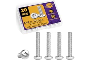 ZERDANS M4 (4mm x 30mm) Machine Screws Pan Phillips Cross Head Machine Screw Fasteners Bolt Set - 20pcs Electrical Long Socket Screws for Light Switch and Plug Sockets, Wall Plate