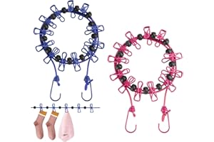 PLAGUFAS 2 Packs Portable Clothesline Elastic Clothesline Travel Camping Washing Line Rope Retractable Portable Washing Line with 12pcs Clips for Outdoor Camping Travel Clothes Laundry Drying…