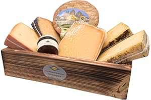 ‎BAVAREGOLA BAVAREGOLA Südtiroler Käse Geschenkekiste - Präsentkorb gefüllt mit 5 Käsevariationen, Feigensenf & Schüttelbrot - Genuss Geschenk für Männer & Frauen