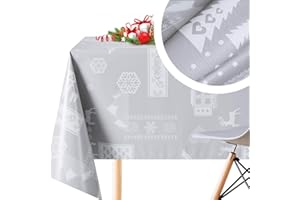 KP HOME Nappe PVC Noël Toile Cirée Rectangulaire 140x200 Grise Nappe Plastique Essuyable Imperméable Rennes Blanc Flocons Nappe Rectangulaire Toile Ciree Nappe Scandinave Nappe Rectangulaire Plastique