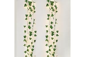 ZENOVATE 2 Pezzi Luci LED a Batteria Finte Edera, Catena Luminosa Interno 2M, 20 LED Foglie Finte Filo Luci LED Decorative Interni, Lucine LED Decorative a Batteria per Camera, Natale, Stanze, Giardino