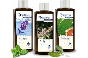 esencias hierbas aromáticas para saunas: „Menta helada“ / „Melisa-Miel“ / „Salvia-Pomelo“ (3x190 ml) de Spitzner