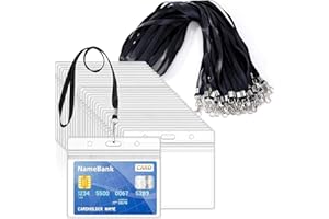 ROSSHINE 50pcs Black Lanyards for Neck with 50pcs Card Holder, Clear Plastic ID Card Holder and Lanyard, Horizontal Sealable Waterproof Name Badge Holders with Lanyard for ID Cards, Office, School, Bus Passes