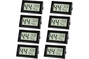 Farerkass 8 Pezzi Igrometro Ambiente Interno, Mini Termometro Digitale, Sensore Umidità con LCD per Serra, Cameretta, Cantina per Camera del Bambino, Casa, Ufficio, Camera da Letto, Cantina（Nero）