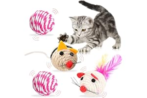 simyron Giocattoli per Gatti Pallina e Topo 4 pcs Giocattoli per Animali Domestici per Gatti,Giochi Gatto Topo con Piume,Palla di Sisal per Gatti,Utilizzato per Stuzzicare e Interagire con i Gatti