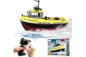 fisca Ferngesteuertes Boot - 1/72 Hochgeschwindigkeits-RC-Boot für Pools und Seen, RC-Schlepper mit 40 Minuten Spielzeit und Batterie-Erinnerung für Kinder und Erwachsene (Gelb)