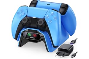 Fachixy Controller Ladestation für PS5, PS5 Ladestation 2 Std Schnelllade mit EU-Netzteil für PlayStation 5 Ladegerät, mit LED Ladestatus Kontrollleuchte, Blau