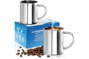 ‎ROBIN GOODS Robin Goods® 2x Edelstahl-Thermobecher Set - 350 ml je Kaffeetasse - Thermo-Trinkbecher aus hochwertigem Edelstahl - Kaffeepott bruchsicher - doppelwandige Isolierbecher (2 Stück - glänzend)