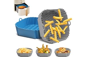 MOZOOSON Molde Silicona Freidora de Aire, 2 PACK Cuadrada Accesorios Sin Aceite, Olla Reutilizable y Antiadherentes para Cosori/Cecotec 5,5 L (21CM)