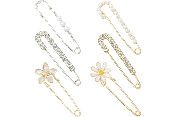 KHDULQ 6 Pièces Broche Femme, Perle Artificielle Epingle, éPingle à Nourrice, Strass Artificiels Broche Vetement, Broche Fixe Anti Exposition
