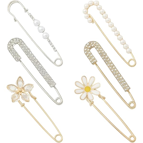 KHDULQ 6 stuks damesbroches, faux strass veiligheidsspeld, parelcardigan clip, vintage pullover clips, dameskostuumaccessoires, voor gebreide vesten, jurken, overhemden, truien, sjaals