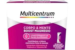 Multicentrum Corpo & Mente, Boost Magnesio Integratore Alimentare per adulti, con 3 fonti di Magnesio, Vitamina B6, per ridurre stachezza fisica e mentale, 30 bustine orosolubili