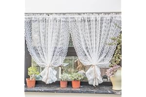Yaland Tendina per finestra con design a pizzo, delicata tenda traslucida in cucina, stile rustico, 1 pezzo, bianco, larghezza x altezza: 130 x altezza 150 cm