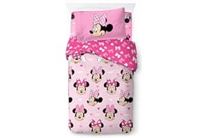 Jay Franco Disney Minnie Mouse Hearts & Love 100% Cotton 3 Piece Single Bedding Set - Includes Duvet Cover, Fitted Sheet & Pillowcase