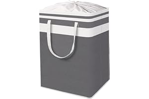 Yawinhe 78L Large Laundry Baskets with Lid, Freestanding Laundry Hamper with Long Handles, Collapsible Waterproof Clothes Hamper, for Clothes, Blankets, Towels, White/Grey, 1-Pack, ZYL001WG-1