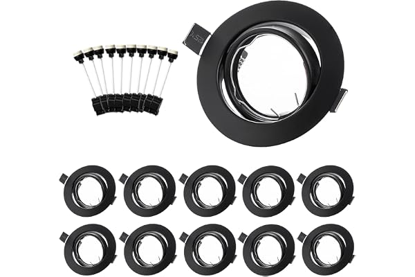 Bojim Infällbar spot GU10 Set, mattsvart monteringsram för 68mm infällda spotlights med GU10 keramiska socklar, 30° justerbara, rund LED-infälld lampa 230V, 10-pack.