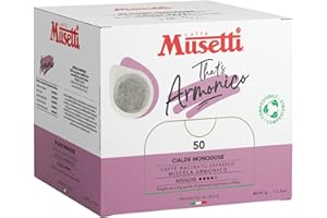 ‎CAFFÈ MUSETTI Caffè Musetti, 50 Kaffeepads Armonico Mischung, 4/5 Intensität, Noten von Kakao und Haselnuss, Arabica und Robusta Qualität, Intensiver und Ausgewogener Geschmack, Voller und Anhaltender Nachgeschmack