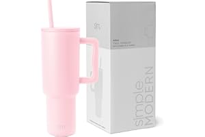 Simple Modern Gobelet Thermique avec Poignée et Paille | Bouteille d'Eau Isolée en Acier Inoxydable | Vaso de viaje para café helado | Trek Collection | 1180ml | Blush