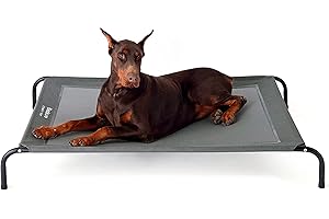 Bedsure Leżak dla dużych psów, do użytku wewnątrz i na zewnątrz, na kemping, podwyższone legowisko dla psa, rozmiar L: 124 x 90 cm, wysokość 20 cm