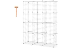 Multigot 12 Cube Wire Storage Shelves, Multifunctional DIY Interlocking Frame Wardrobe Closet Cabinet Rack, Books Clothes Display Organiser Unit for Livingroom Bedroom (White, 110x37x145cm)