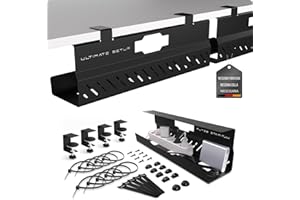 ULTIMATE SETUP Premio canalina passacavi scrivania senza forare - Cable management scrivania - Organizer cavi scrivania - Porta cavi scrivania – Raccogli cavi scrivania (Nero, 2er Set)