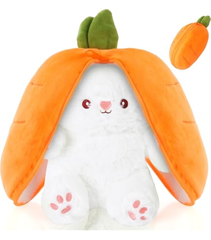 Peluche Lapin De Pâques Réversible – 18 Cm – Carotte Ou Fraise – Cache-Cache – Cadeau Pour Enfant – Doux Et Câlin