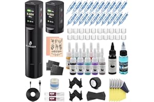 Biomaser Rotary Pen Maschine Kabellose maschine Complete Machine set 2 pcs 1600mAh battery mit 20 Stück Nadel 11 Flaschen Tinte für Professional Anfänger und Künstler