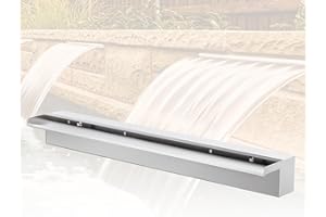 ‎LONGRUNNEW LONGRUNNEW Teich Wasserfallklingen Set, 90 cm Edelstahl Poolfontäne mit Zubehör, Breite 15 cm Auslauf Wasserspiel Wasserfallkaskade für Garten Patio Teichdekoration