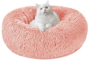 NEPFAIVY Uspokajające legowisko dla psa, kota, puszyste pluszowe legowisko dla szczeniaka, kociaka, okrągłe, ciepłe i miękkie, dla zwierząt domowych, przytulne, przeciwlękowe z antypoślizgowym dnem, można
