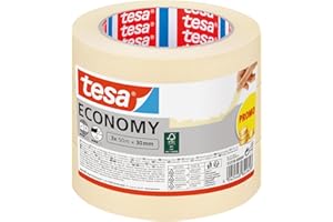 tesa Nastro per Mascheratura ECONOMY EcoLogo - Nastro in Carta per Mascheratura, Rimozione senza Residui per 4 Giorni, senza Solventi - Sottile, 3x 50 m x 30 mm