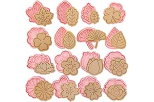 LGWJHCY Set di 16 formine per biscotti, fiori e foglie 3D, fiori e foglie, per fiori e foglie, decorazione per biscotti, accessori per la cottura fai da te