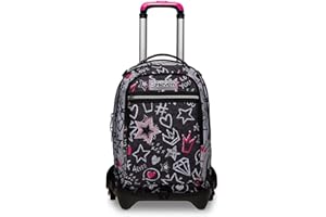 Seven S. p. a. Seven Trolley Scuola Sganciabile Jack 3 Ruote, Grigio, Zipper Glamy, Triplo Uso, Zaino con Carrello Sganciabile, Maxi Capienza, Scuola & Tempo Libero, Bambine e Ragazze