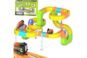 KOUAMOR Clickrail Juego de Tren de carriles mágicos eléctricos magnéticos para Coche, Kit de Pista de Tren magnético para niños, Bloques de rieles mágicos, diseños 3D antigravedad (167 Unidades)