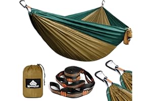 ‎NATUREFUN Naturefun Ultralight Travel Camping Hammock, 300 kg Load Capacity (300 x 200 cm) Breathable, Quick-Drying Parachute Nylon, 2 x Premium Carabiners, 2 x Nylon Loops Included, Outdoor