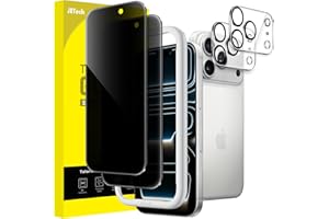 JETech Ochraniacz Ekranu Prywatność dla iPhone 17 Pro 6,3 Cala z Osłona Obiektywu Aparatu, Film Szkło Hartowane Antyszpieg, Narzędzie Łatwej Instalacji, 2 Sztuki Każdy
