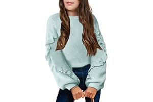 Arshiner Filles Pull Manches Lanterne Enfants Chaud en Tricot Manche Longue Col Rond Hiver Pulls pour Fille 7-14 Ans