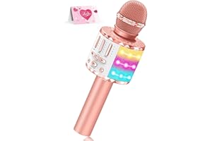 Avaxtt Micrófono Karaoke para Niños, Micrófono Infantil con Efectos Vocales y Luces LED, Niñas y Niños de 3-15 Años, Fiestas y Diversión en Familia