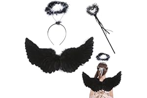 JurciCat Kostium anioła dla kobiet (Czarny) 3 sztuki Skrzydła anioła Kostium na Halloween dla kobiet Kostium diabła Odpowiedni dla dzieci i dorosłych Halloween Karnawał Cosplay Impreza